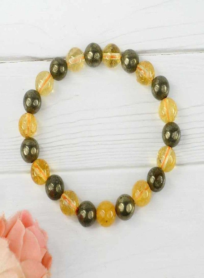 DHYANARSH Citrine and Pyrite beads Bracelet 8mm Gemstone Stretch Bracelet - Image 5