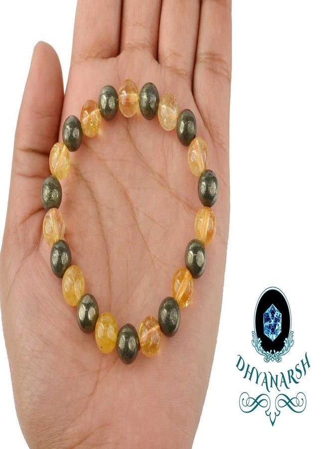 DHYANARSH Citrine and Pyrite beads Bracelet 8mm Gemstone Stretch Bracelet - Image 3