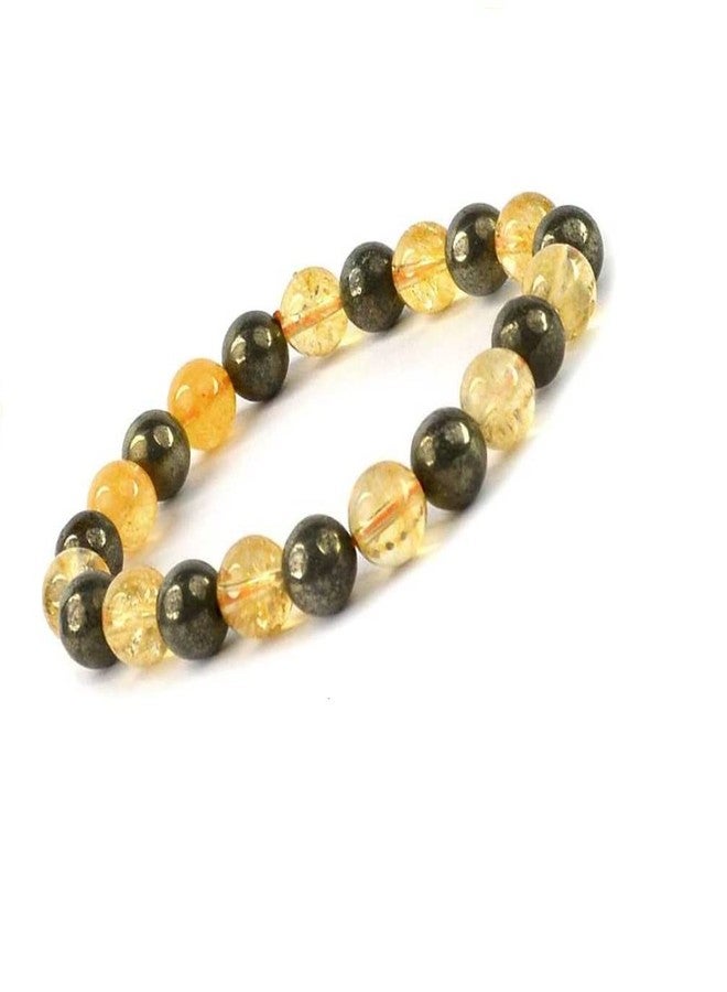 DHYANARSH Citrine and Pyrite beads Bracelet 8mm Gemstone Stretch Bracelet - Image 2