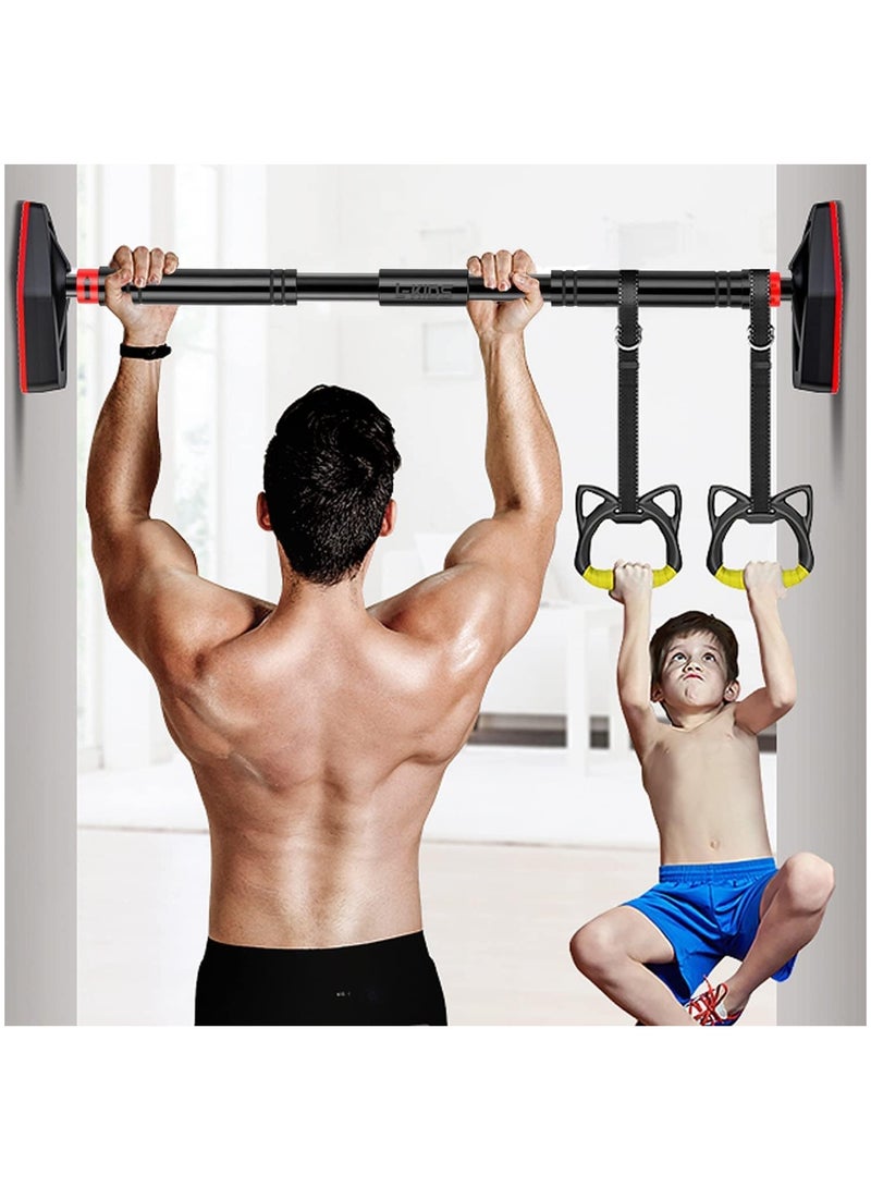 Doorway Pull Up Bar with Indoor Swing Trapeze Bar and Cartoon Gymnastic Rings for Kids Adults No Screw Chin Up Bar with Locking Mechanism Used (Yellow) - Image 3