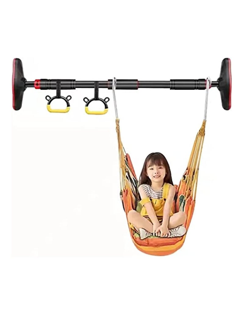 Doorway Pull Up Bar with Indoor Swing Trapeze Bar and Cartoon Gymnastic Rings for Kids Adults No Screw Chin Up Bar with Locking Mechanism Used (Yellow) - Image 1