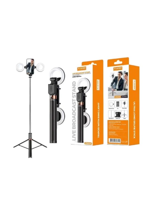PLOKAMA Live-K9 Pro 1700mm Live Broadcast Stand – Adjustable Tripod Phone Holder with Ring Light Mount, Overhead Arm, 360° Rotation – Professional Streaming Stand for TikTok, YouTube, Makeup, Photography - Image 3