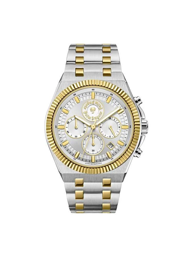 Palm Angels Imperium Silver Dial Silver Gold Stainless Steel Bracelet Dual Time Watch for Men, 43mm