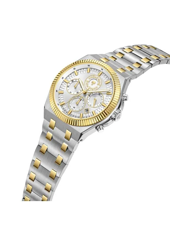 Palm Angels Imperium Silver Dial Silver Gold Stainless Steel Bracelet Dual Time Watch for Men, 43mm