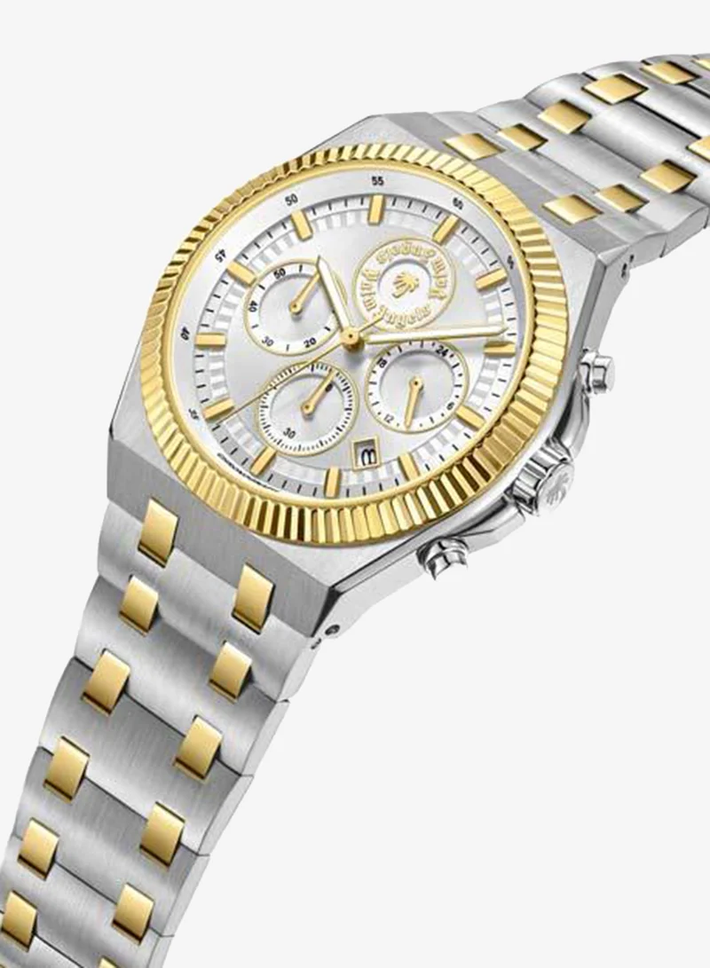 Palm Angels Imperium Silver Dial Silver Gold Stainless Steel Bracelet Dual Time Watch for Men, 43mm