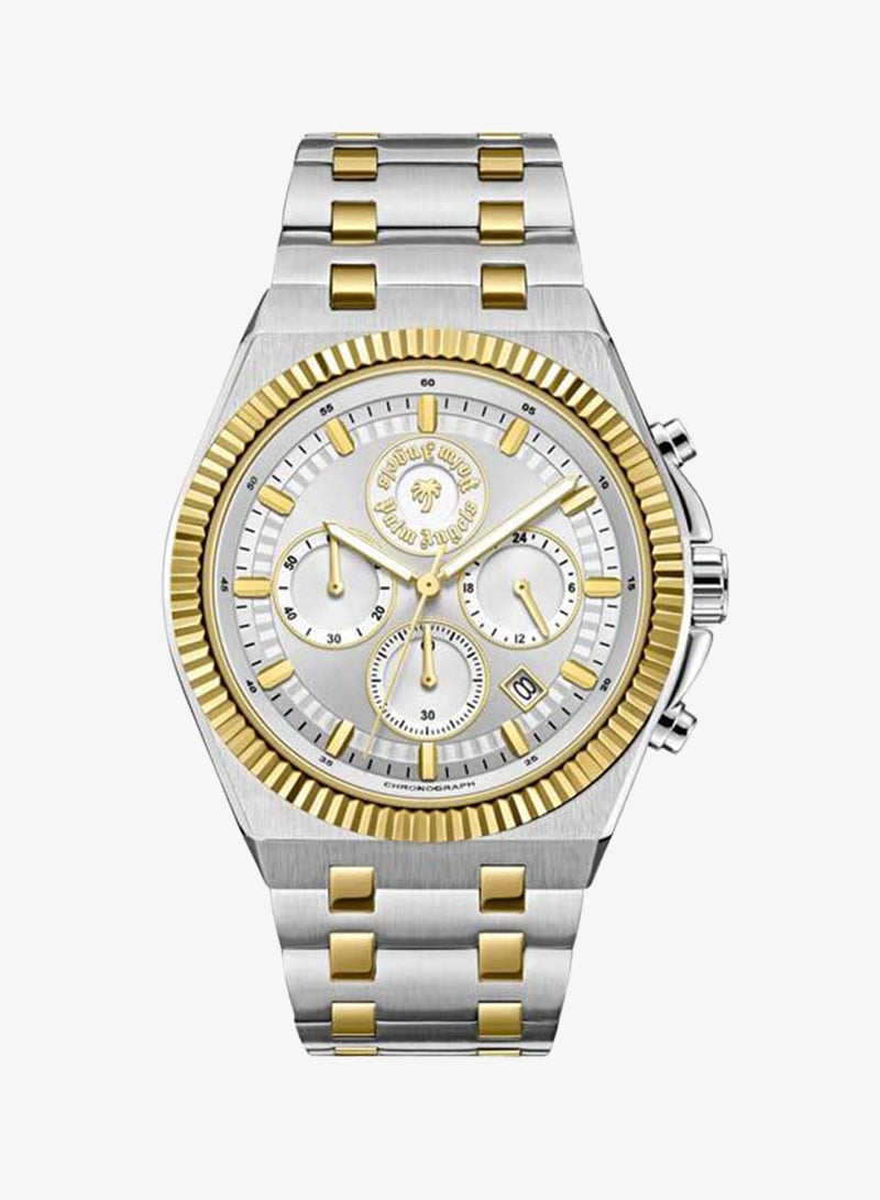 Palm Angels Imperium Silver Dial Silver Gold Stainless Steel Bracelet Dual Time Watch for Men, 43mm - Image 1