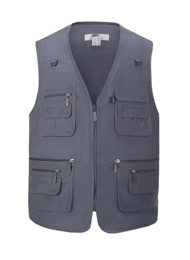 Loquat Men Multi Pocket Waistcoat Plus Size Outdoor Shooting Fishing Hiking Vest Jacket Blue  - Image 1