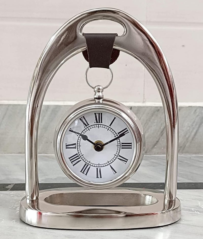 LINE WOOD LINE WOOD Handmade Personalized Nautical Style Table Clock Desk Clock Watch Nickel Finish Table Clock Home Office Studio Living Room Decor Decoration Christmas Gift 8 inch Silver 