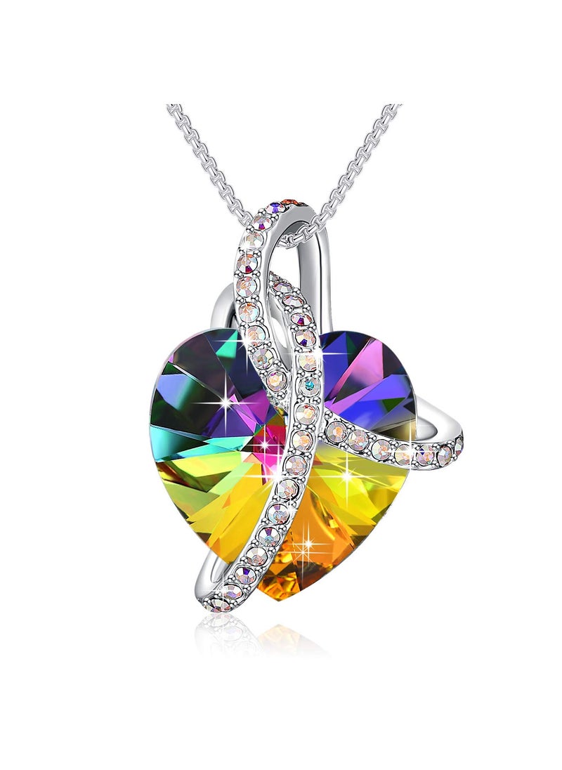 PLATO H PLATO H Heart Pendant Necklace, Infinity Wrap Crystal Charm, Elegant Gift for Women Birthdays, Anniversaries, Valentine's Day, Christmas Necklace, Rainbow  - Image 1