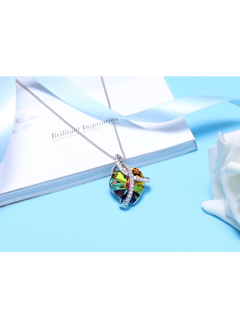 PLATO H PLATO H Heart Pendant Necklace, Infinity Wrap Crystal Charm, Elegant Gift for Women Birthdays, Anniversaries, Valentine's Day, Christmas Necklace, Rainbow  - Image 2
