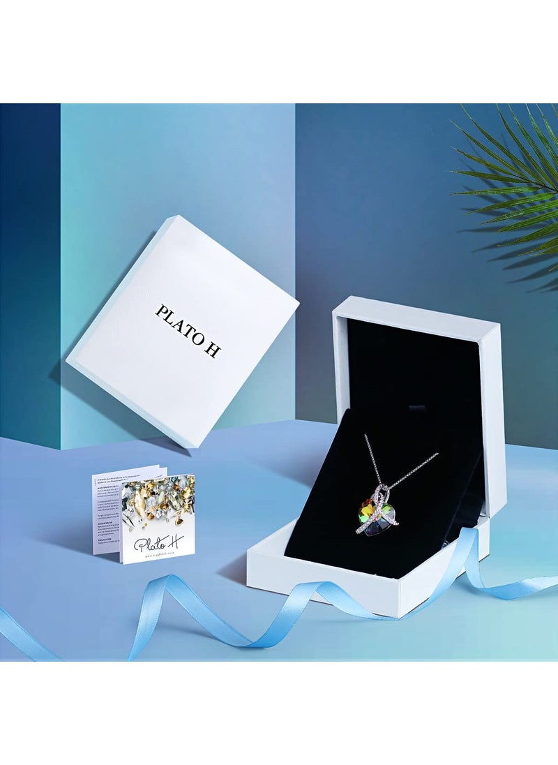 PLATO H PLATO H Heart Pendant Necklace, Infinity Wrap Crystal Charm, Elegant Gift for Women Birthdays, Anniversaries, Valentine's Day, Christmas Necklace, Rainbow  - Image 5
