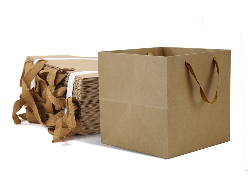 HUAPRINT Brown Paper Bags with Handles,Gift Bags Bulk 12 Pack,10x10x10inch Large Square Size,Paper Shopping Bags, Kraft, Party, Favor, Birthday,Goody, Take-Out, Merchandise, Retail Bags - Image 1