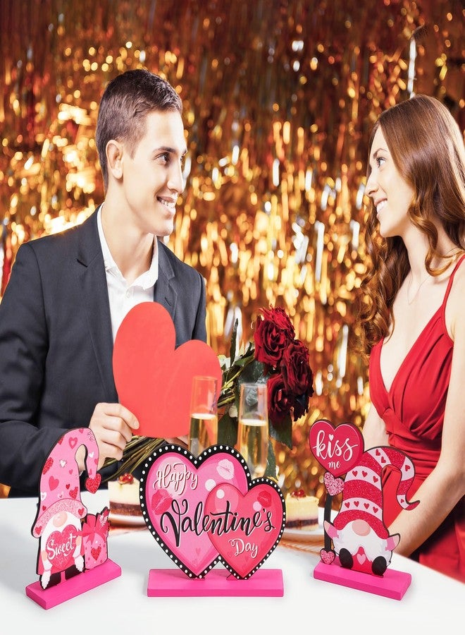 Capoda 5 Pieces Valentine's Day Wooden Table Sign Decoration Freestanding Table Centerpiece Sign Romantic Truck Heart Shape Home Decor Tiered Tray Gnome Valentines Day Accessories (Pink) - Image 3