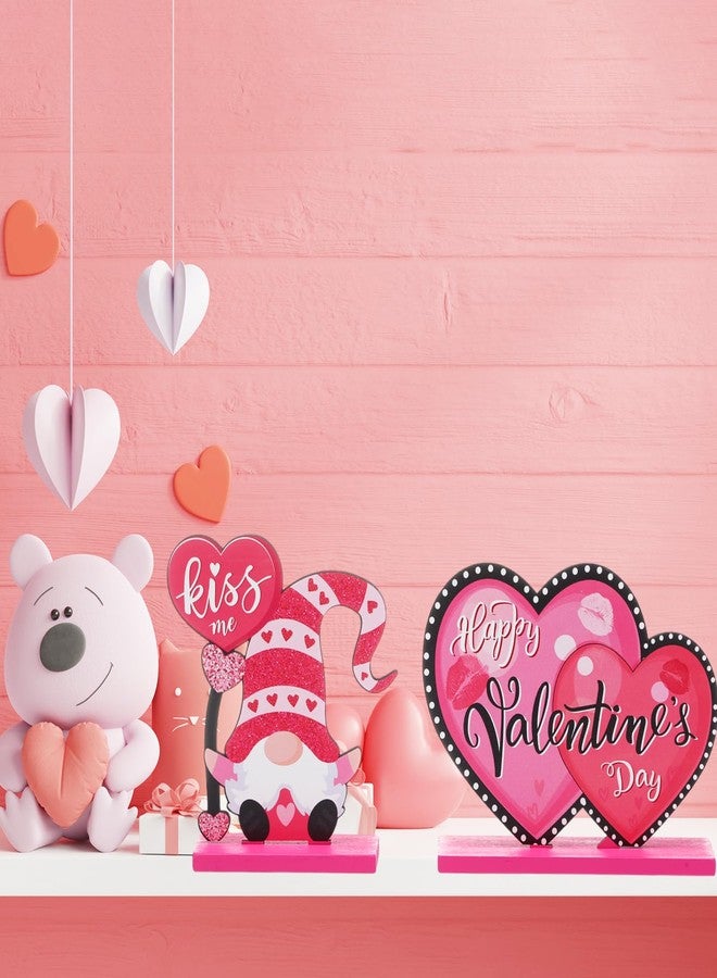 Capoda 5 Pieces Valentine's Day Wooden Table Sign Decoration Freestanding Table Centerpiece Sign Romantic Truck Heart Shape Home Decor Tiered Tray Gnome Valentines Day Accessories (Pink) - Image 5