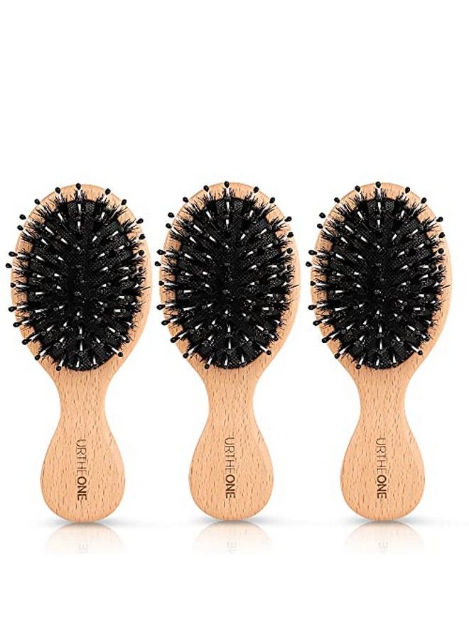 URTHEONE 3Pcs Hair Brush Mini Boar Bristle Hairbrush For Thick Curly Thin Long Short Wet Or Dry Hair  Pocket Tl Small Paddle Hair Brush For Men Women Kids Detangle Massage Add Shine - Image 3