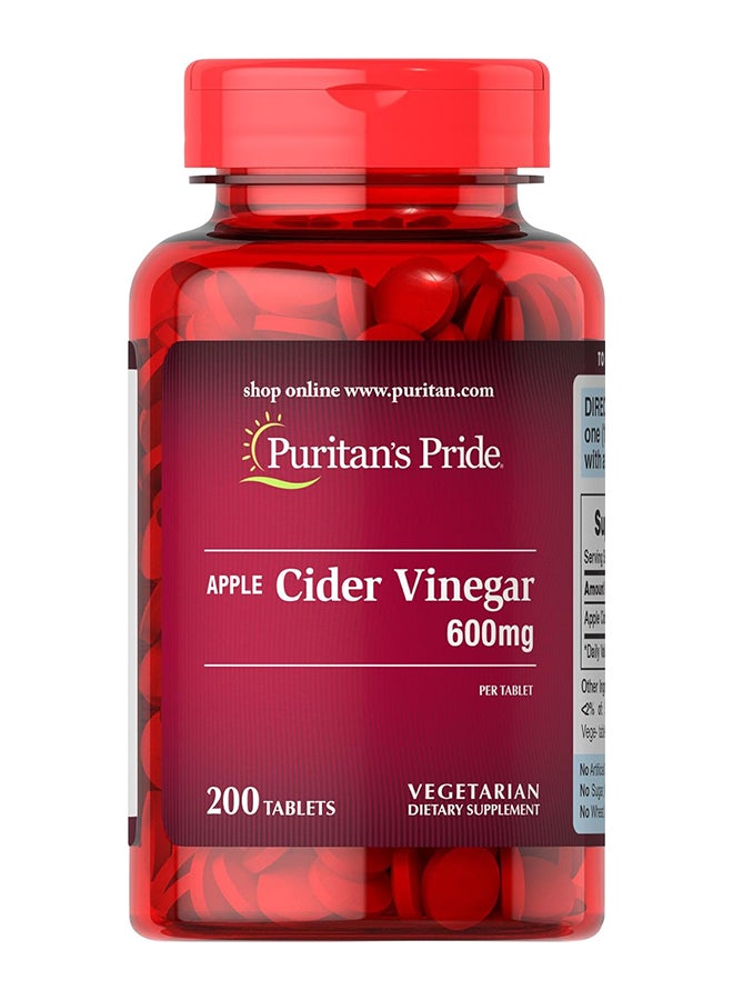 Puritan's Pride Apple Cider Vinegar Tablets 600 Mg 200 Pieces - Image 1