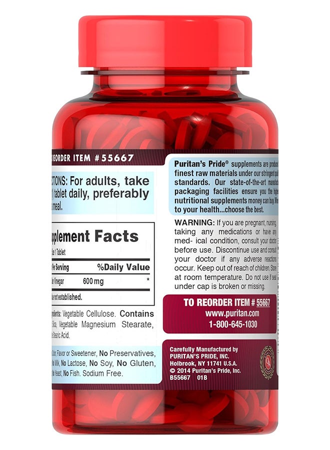 Puritan's Pride Apple Cider Vinegar Tablets 600 Mg 200 Pieces - Image 2