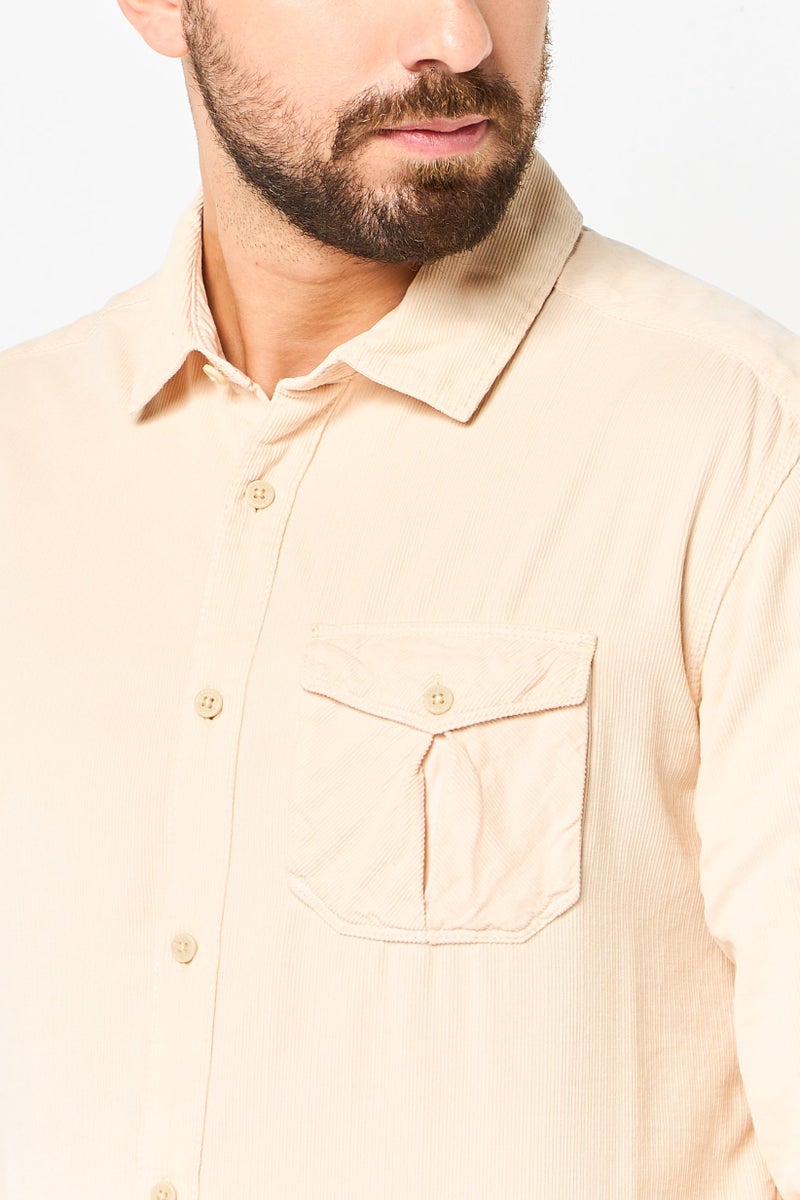 Napapijri by Geographic Men Regular Fit Ribbed Long Sleeve Casual Shirt, Peach - Image 4