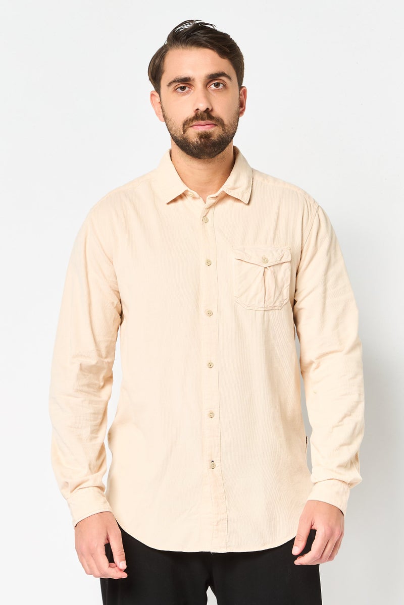 Napapijri by Geographic Men Regular Fit Ribbed Long Sleeve Casual Shirt, Peach - Image 1