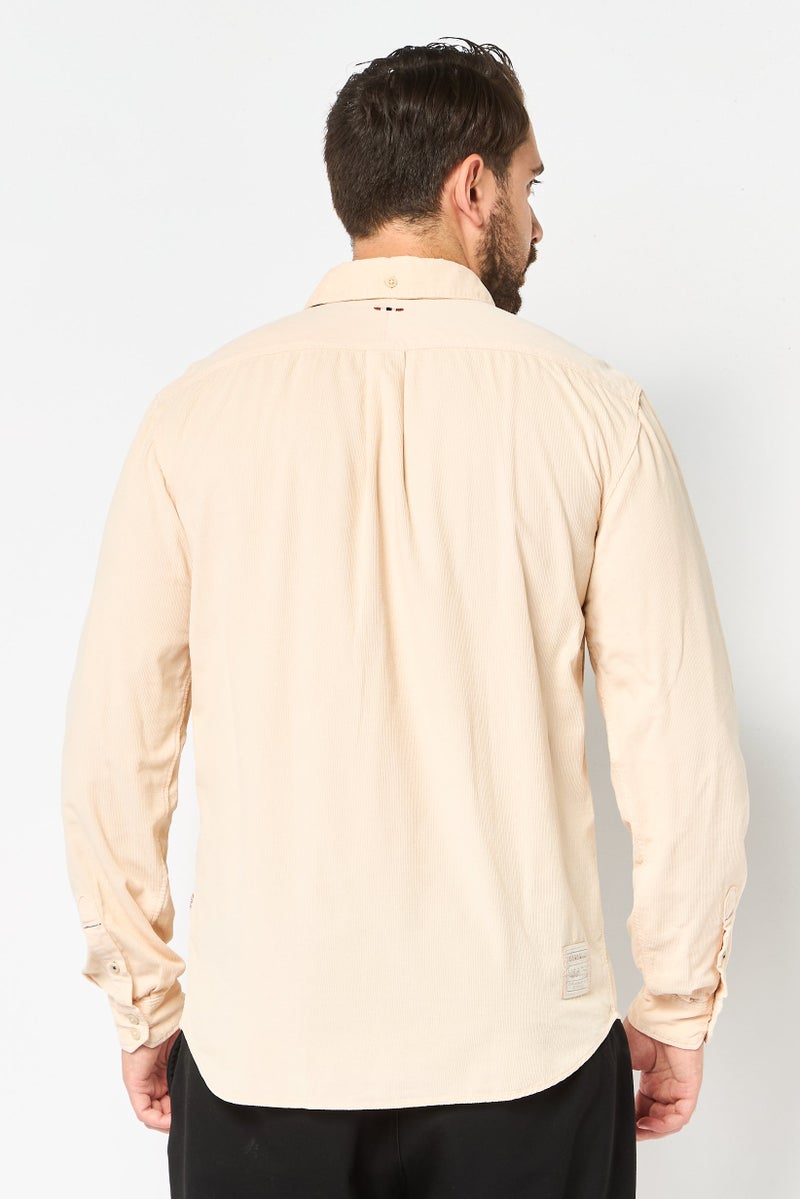 Napapijri by Geographic Men Regular Fit Ribbed Long Sleeve Casual Shirt, Peach - Image 3