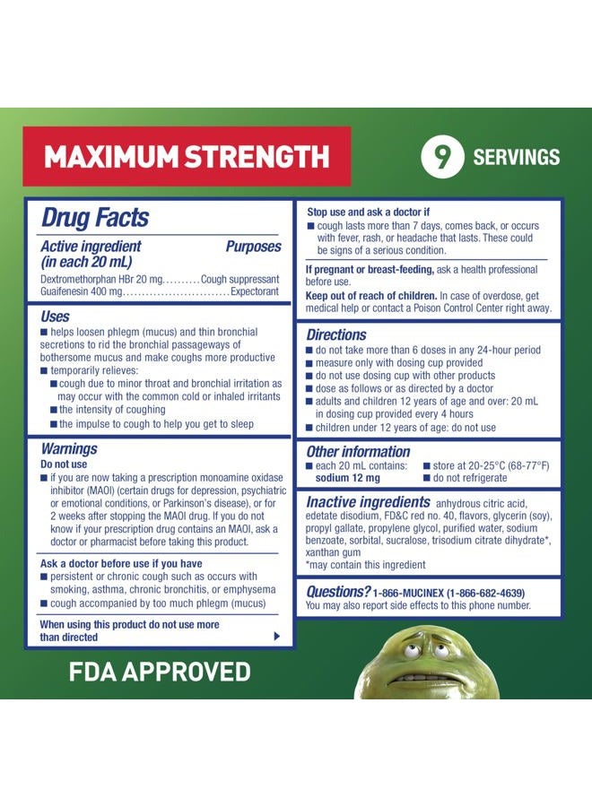 MUCINEX دواء السعال والبرد السائل DM Max للبالغين، دواء البرد والإنفلونزا لتخفيف المخاط الزائد، جوايفينيسين وديكستروميثورفان طارد للبلغم ومزيل للاحتقان للبالغين، موصى به من قبل الأطباء، 6.0 أونصة سائلة - Image 3