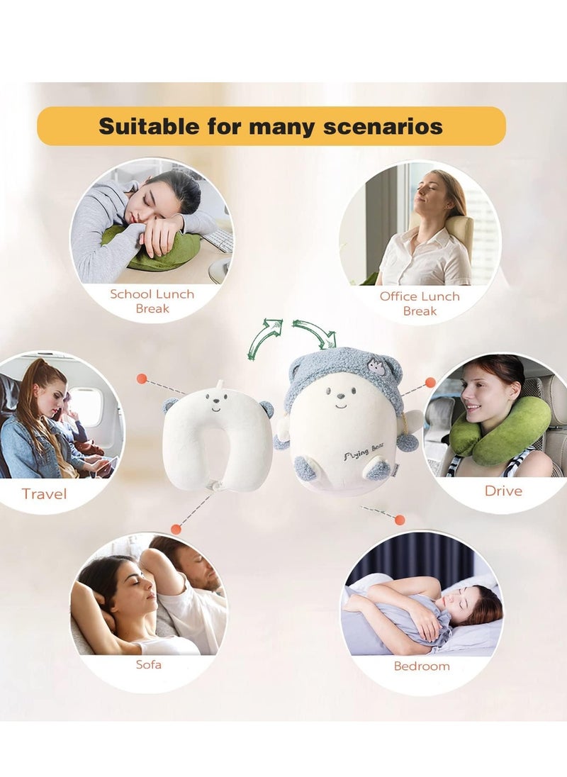 SYOSI - Travel Pillow Kid, 2-in-1 Travel Pillow for Kids, Neck,  Soft and Adorable Bear Animals Plushie That Converts into a U-Shaped Neck Pillow for Ultimate Comfort During Airplane, Car, Train, Bus Trip - Image 1