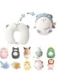 Travel Pillow Kid, 2-in-1 Travel Pillow for Kids, Neck,  Soft and Adorable Bear Animals Plushie That Converts into a U-Shaped Neck Pillow for Ultimate Comfort During Airplane, Car, Train, Bus Trip