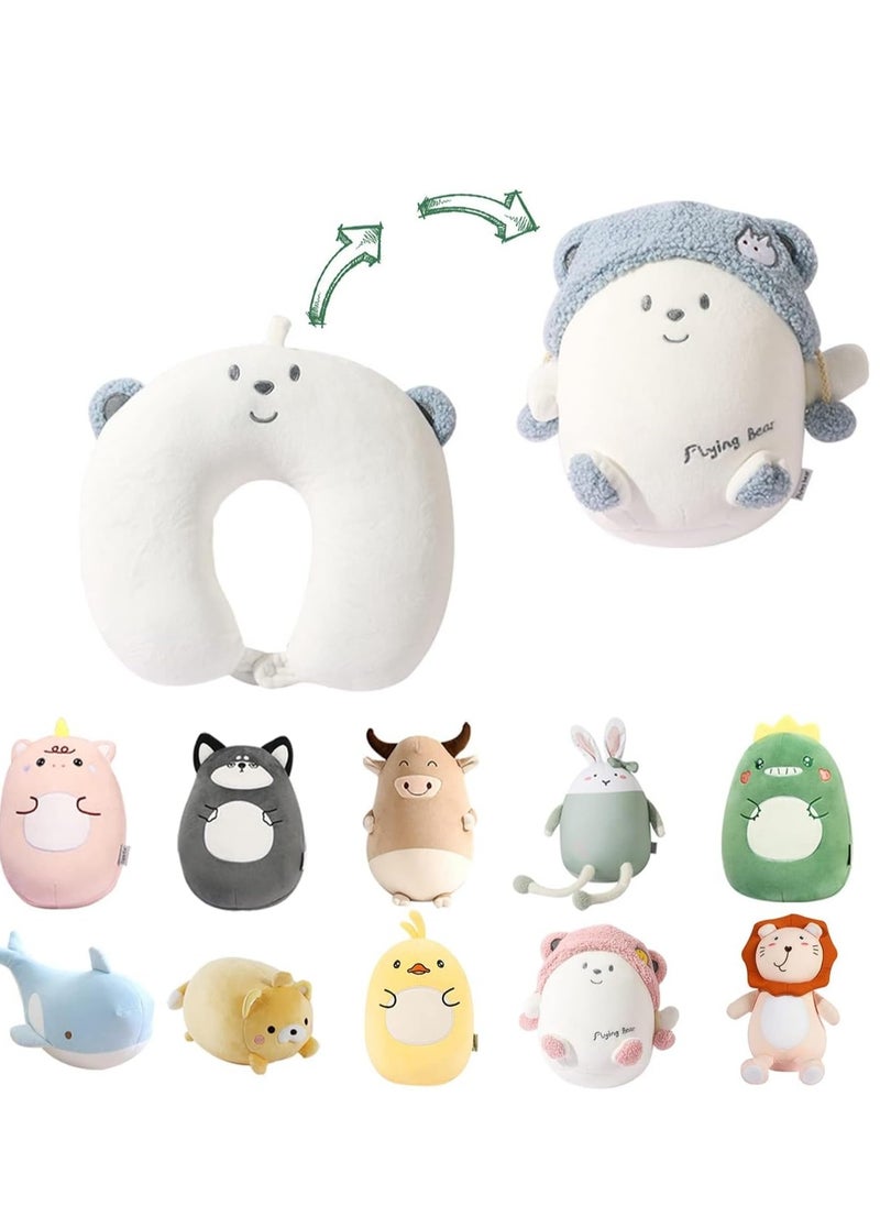 SYOSI - Travel Pillow Kid, 2-in-1 Travel Pillow for Kids, Neck,  Soft and Adorable Bear Animals Plushie That Converts into a U-Shaped Neck Pillow for Ultimate Comfort During Airplane, Car, Train, Bus Trip - Image 1