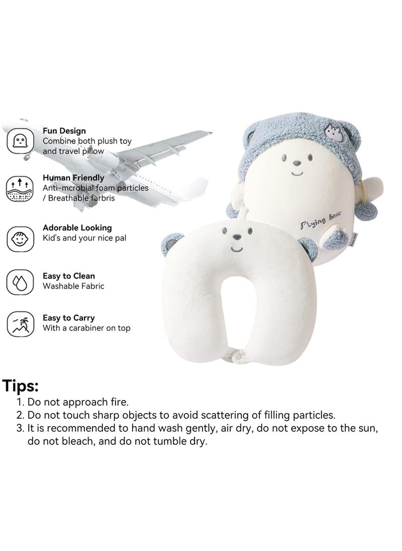 SYOSI - Travel Pillow Kid, 2-in-1 Travel Pillow for Kids, Neck,  Soft and Adorable Bear Animals Plushie That Converts into a U-Shaped Neck Pillow for Ultimate Comfort During Airplane, Car, Train, Bus Trip - Image 1