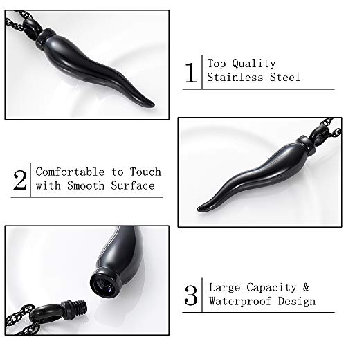 shajwo Cremation Jewelry Italian Horn Urn Necklaces for Ashes for Women Men Memorial Keepsake Jewelry for Human Pet (Black) - Image 5