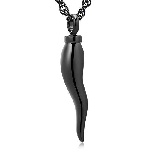 shajwo Cremation Jewelry Italian Horn Urn Necklaces for Ashes for Women Men Memorial Keepsake Jewelry for Human Pet (Black) - Image 1