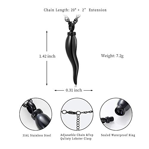 shajwo Cremation Jewelry Italian Horn Urn Necklaces for Ashes for Women Men Memorial Keepsake Jewelry for Human Pet (Black) - Image 3
