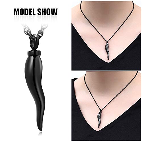 shajwo Cremation Jewelry Italian Horn Urn Necklaces for Ashes for Women Men Memorial Keepsake Jewelry for Human Pet (Black) - Image 4