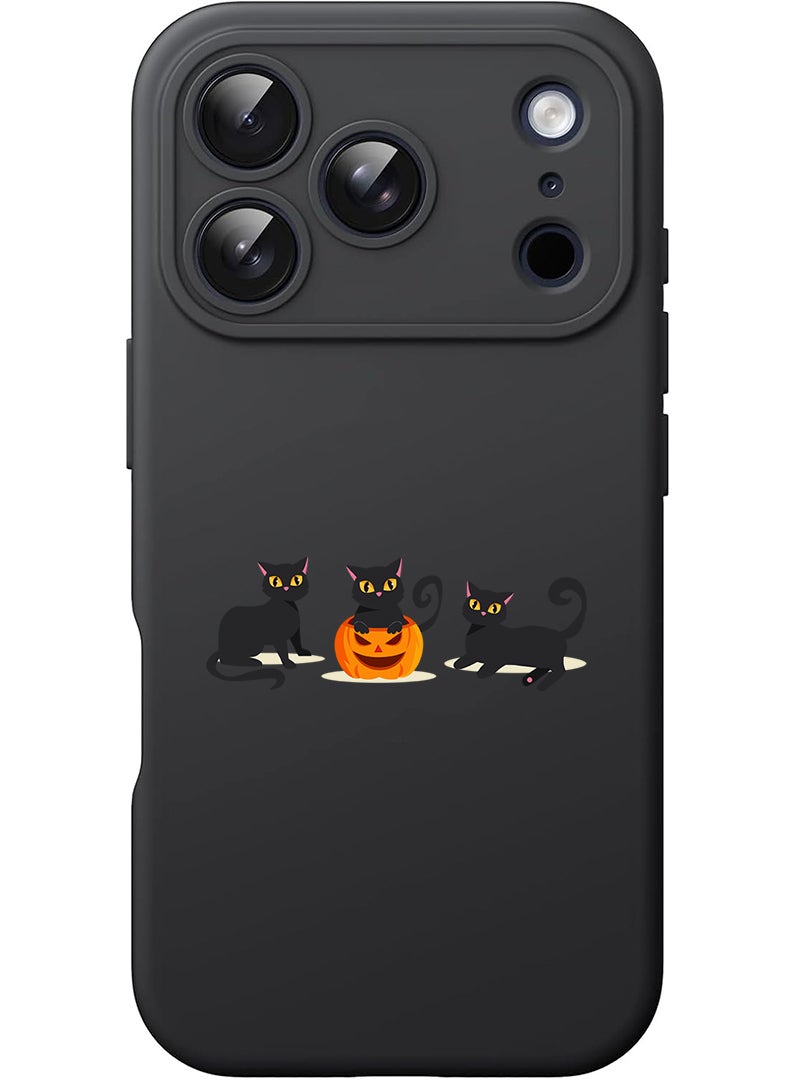Theodor Protective Slim Fit Case Liquid Silicone Cover with Full Body Protection Anti-Scratch Shockproof Case For Apple iPhone 17 Pro Max (Black) Cats Pumpkin Halloween2-01 - Image 1