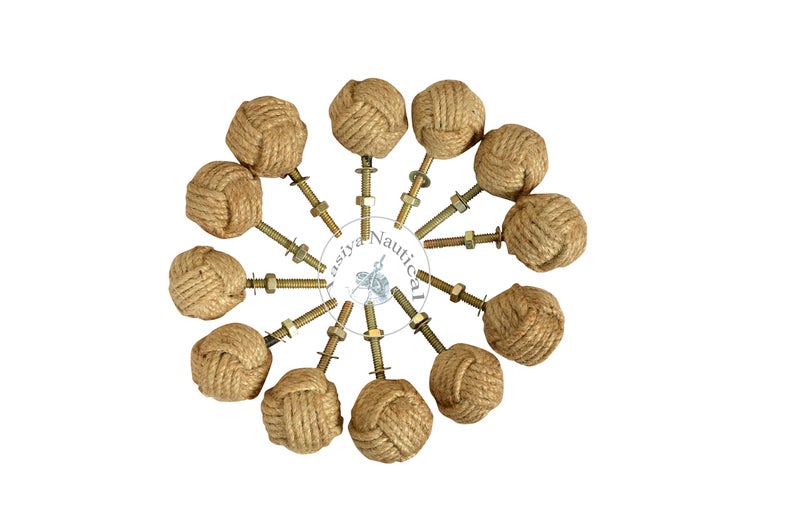 Aasiya Nautical Set of 12 Jute Rope Cabinet Knobs Beach Style Drawer Pulls Door Handles Coastal Home Decor Hardware Handmade Nautical Rope Knots for Cabinets Dressers Cupboards