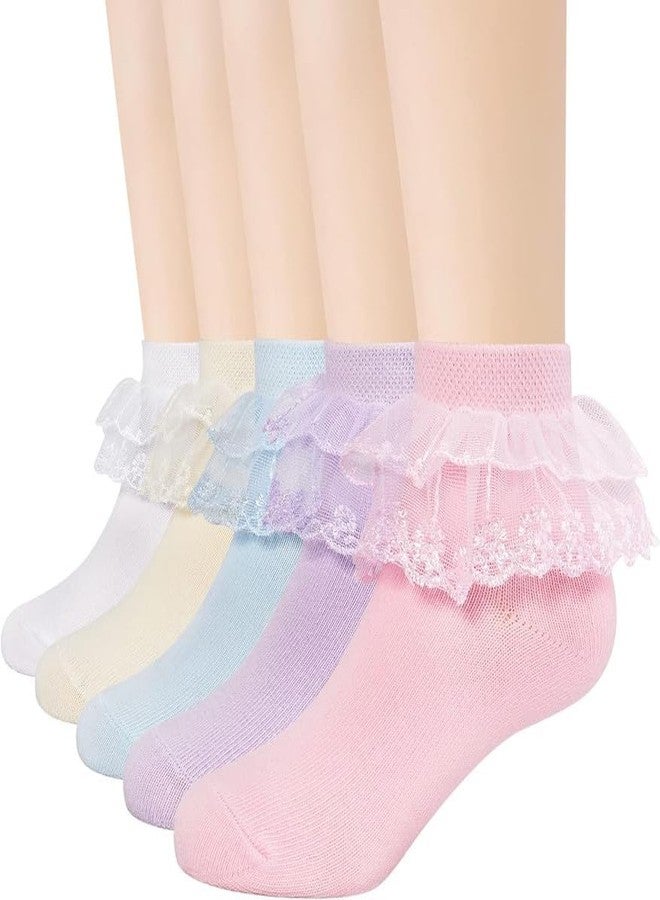 Yanwenx Girls Frill Socks Ankle length Princess Socks Beautiful Fancy Frill Soft Cotton Socks For Girl Lace Bootie Socks Set Of 5,6-12 Months - Image 1