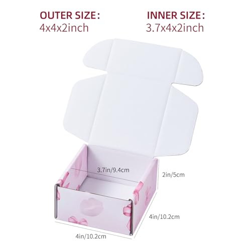 Soxuding Bow Pink Shipping Boxes Pack of 25, 4x4x2 inches Gift Boxes Small Cardboard Corrugated Mailer Shipping Boxes for Small Business(5 patterns) - Image 2