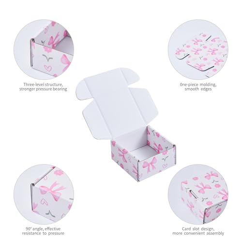 Soxuding Bow Pink Shipping Boxes Pack of 25, 4x4x2 inches Gift Boxes Small Cardboard Corrugated Mailer Shipping Boxes for Small Business(5 patterns) - Image 4