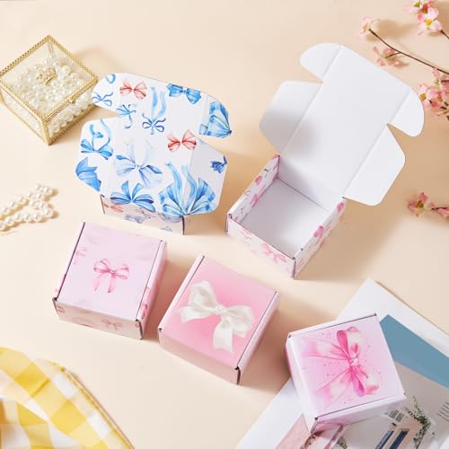 Soxuding Bow Pink Shipping Boxes Pack of 25, 4x4x2 inches Gift Boxes Small Cardboard Corrugated Mailer Shipping Boxes for Small Business(5 patterns) - Image 5