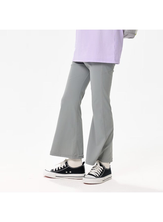 Ebaer Girls' Flared Pants, Summer New Style Children's Outdoor Sports Long Pants, Slightly Flared Yoga Pants, Light Mist Gray, Size 140 - Image 1