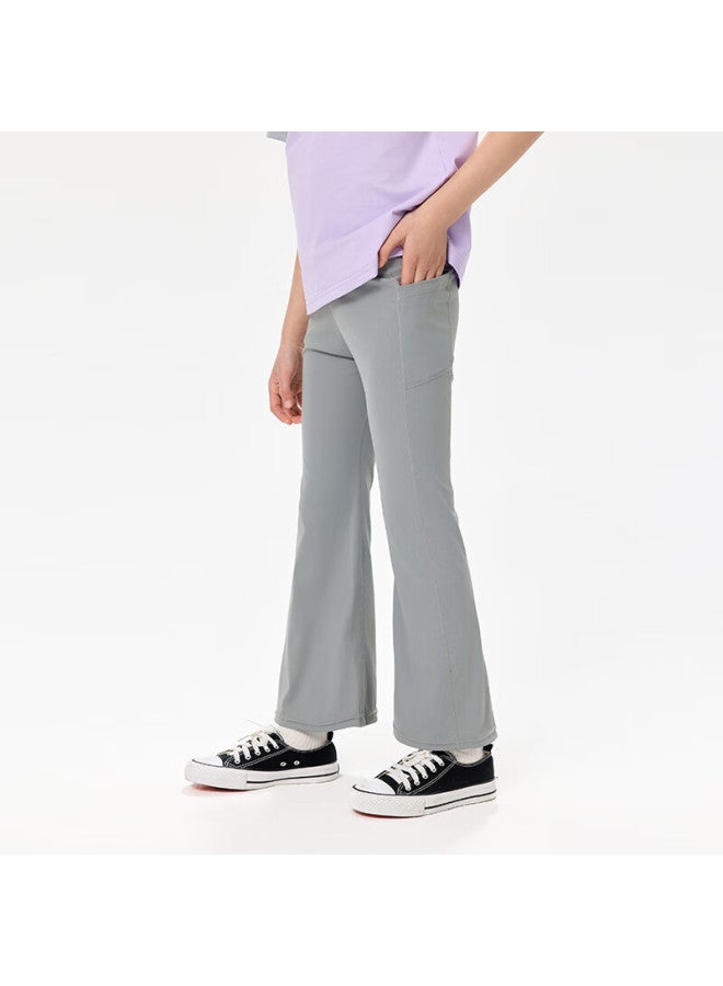 Ebaer Girls' Flared Pants, Summer New Style Children's Outdoor Sports Long Pants, Slightly Flared Yoga Pants, Light Mist Gray, Size 140 - Image 2