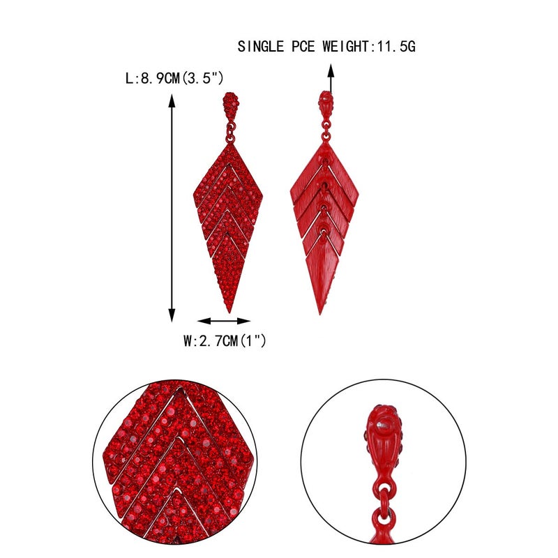 EVER FAITH Women's Crystal Elegant Banquet Multi-layered Rhombus Dangle Pierced Earrings Red Red-Tone - Image 5