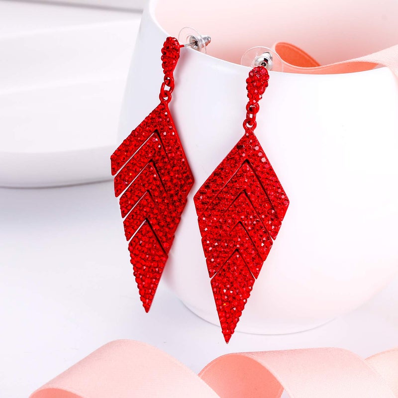 EVER FAITH Women's Crystal Elegant Banquet Multi-layered Rhombus Dangle Pierced Earrings Red Red-Tone - Image 4