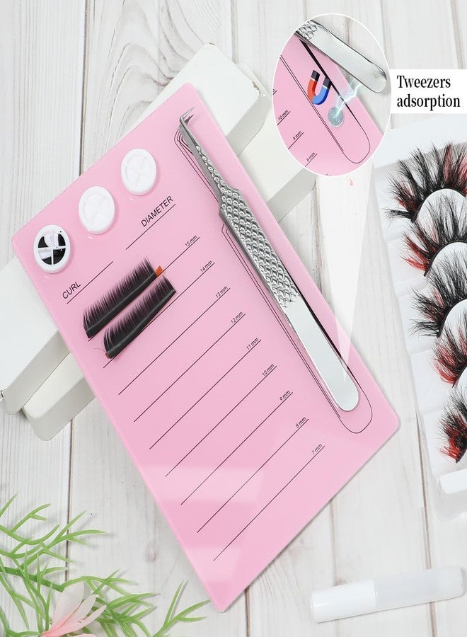 Sliverdew Acrylic Eyelash Extension Eye Lash Pallet Tool Acrylic Lash Tile holder Grafting False Eyelash Organizer Extension Pad with Suction for Tweezers, Pink - Image 3