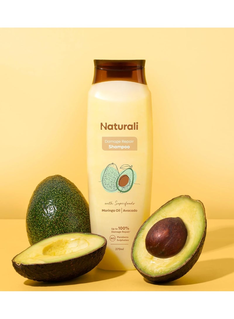 طبيعي شامبو لإصلاح التلف بزيت المورينغا والأفوكادو | شامبو لإصلاح تلف الشعر | خالي من البارابين والكبريتات | أفضل شامبو للشعر الجاف والمجعد (370 مل) - Image 2