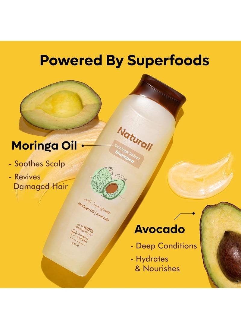 طبيعي شامبو لإصلاح التلف بزيت المورينغا والأفوكادو | شامبو لإصلاح تلف الشعر | خالي من البارابين والكبريتات | أفضل شامبو للشعر الجاف والمجعد (370 مل) - Image 4