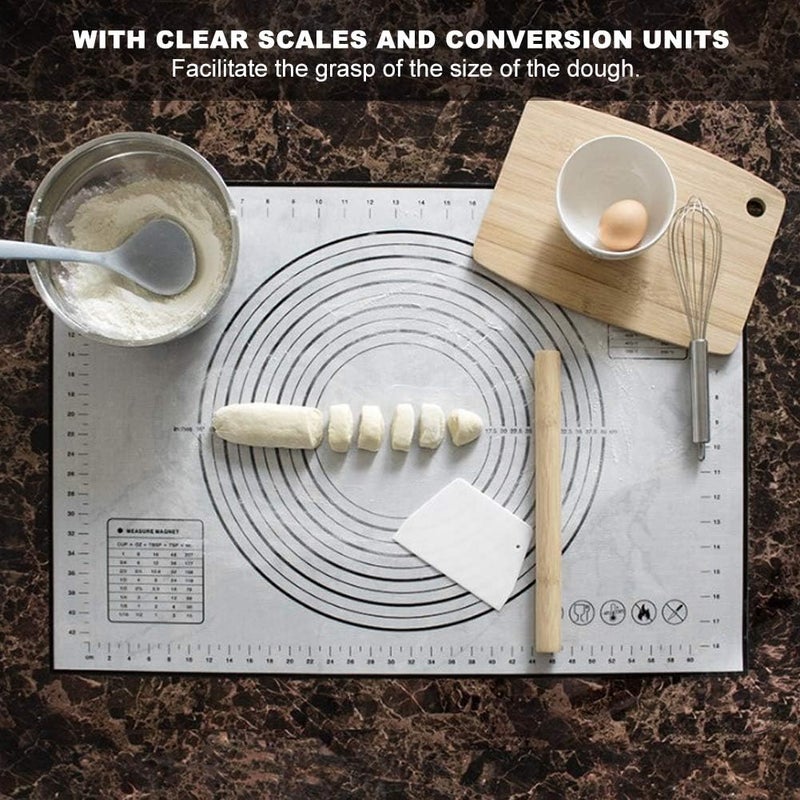 Non - Slip Silicone Dough Mat with Measurement Scales, Baking Mat for Kneading Dough, Heat - Pastry Mat with Conversion Units for Baking Pizza Bread on (Black) - Image 2