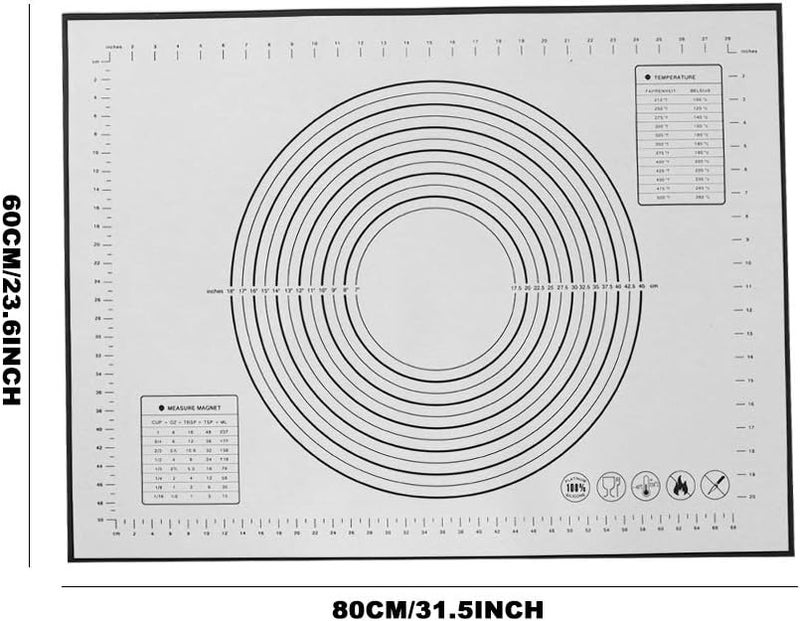 Non - Slip Silicone Dough Mat with Measurement Scales, Baking Mat for Kneading Dough, Heat - Pastry Mat with Conversion Units for Baking Pizza Bread on (Black) - Image 4