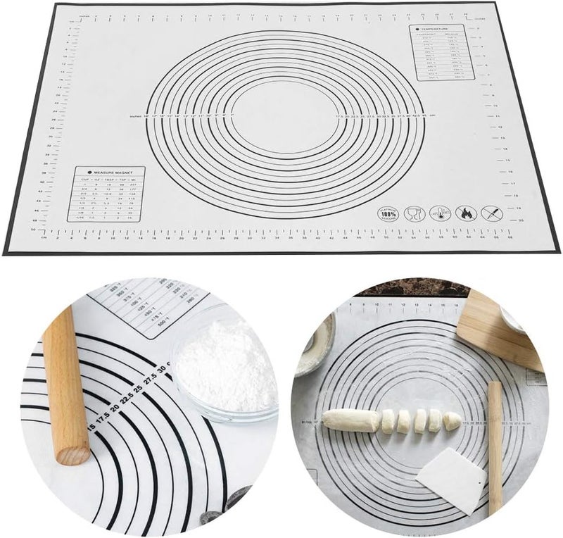 Non - Slip Silicone Dough Mat with Measurement Scales, Baking Mat for Kneading Dough, Heat - Pastry Mat with Conversion Units for Baking Pizza Bread on (Black) - Image 5