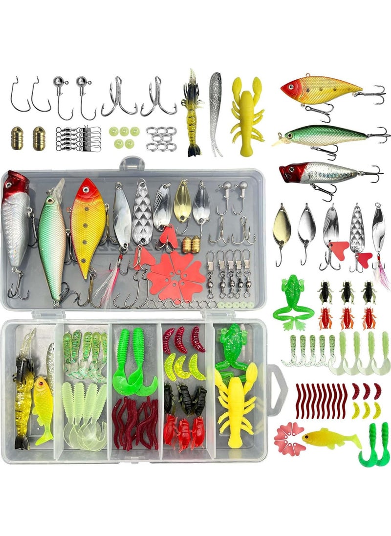 Generic - 78 Pcs Fishing Lures Kit,Tackle Box Kit with Tackle Included Fishing Accessories and Fishing Equipment Frog Worms Grasshopper Lures,etc - Image 1